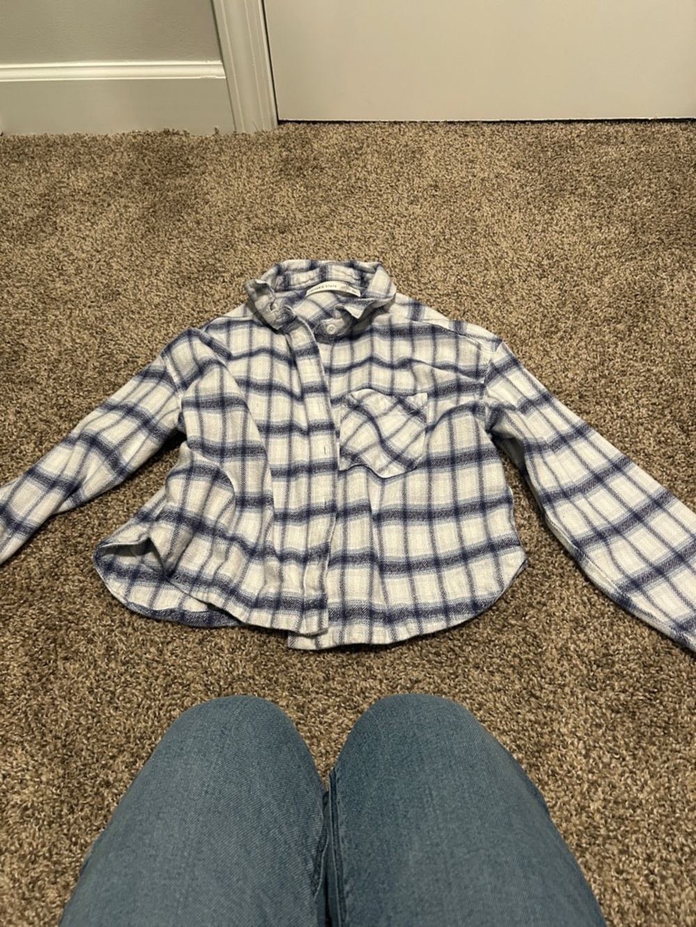 Altar'd State White and Blue Plaid Button-Down Shirt